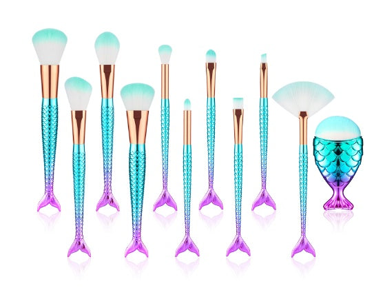 11pcs Makeup Brushes Kit Maquiagem Maquillaje New Mermaid Foundation Eyebrow Eyeliner Cosmetic Makeup Brushes